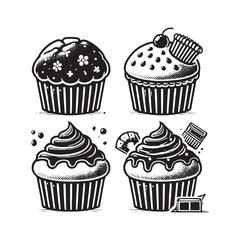 Muffin black and white Design - Minimalist Muffin Vector - Muffin Silhouette - Muffin Illustration.