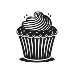 Muffin black and white Design - Minimalist Muffin Vector - Muffin Silhouette - Muffin Illustration.