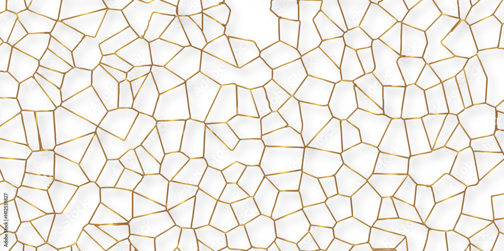 Poster abstract golden hexagon graphic ornament. arabian stylish seamless pattern on white background. crea