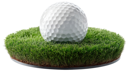 Golf Ball on Green Turf: A pristine golf ball rests poised atop a patch of lush green turf, inviting to the art of golf. An intimate shot that represents leisure.