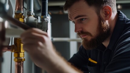 Plumber inspecting pipes for maintenance in a basement. Featuring plumbing inspections and pipe maintenance
