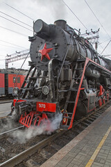Old Soviet operating steam locomotive class L (produced in 1955).