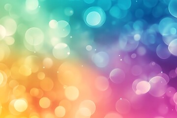 Obraz premium Colorful rainbow bokeh background with soft glowing lights, creating a dreamy and festive atmosphere