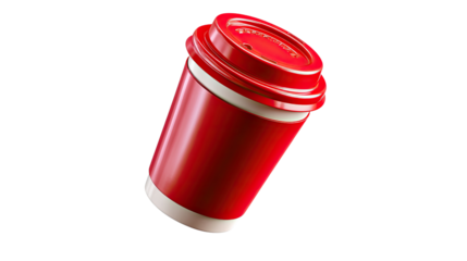Red Coffee Cup: A vibrant, angled view of a bright red coffee cup, brimming with potential, promising a warm, invigorating experience. The design is clean, modern, and inviting.