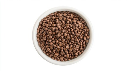 Fototapeta premium Brown Coffee Beans in White Bowl on Clean White Background