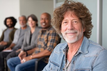 Fototapeta premium The profile of a mature male is woven into the narrative as the group therapy progresses