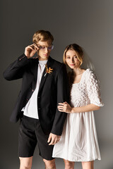 Young couple shares romantic spring wedding joy with style and elegance