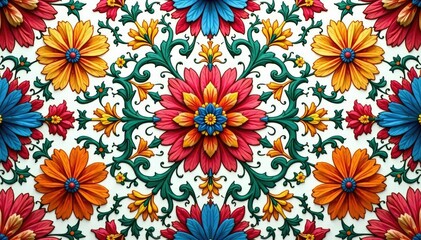 Intricate floral textile design, repeating motif , autumn, print, beautiful