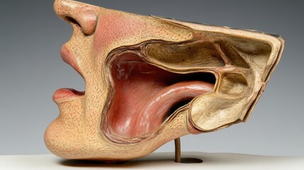 Obraz premium Cutaway model of head showing sinuses, tear ducts, and nasal flow