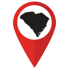 South Carolina  state map. Map of South Carolina state on map pinpoint in red color