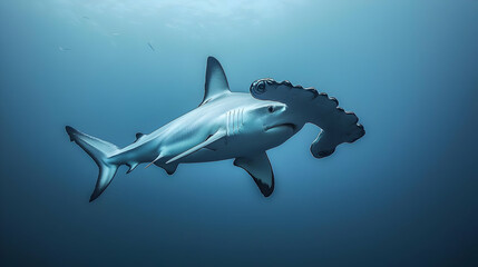 Fototapeta premium Hammerhead Shark Underwater In Blue Water