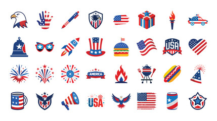 America Independence Day vector set. 32 design bundle collection for 4th of July