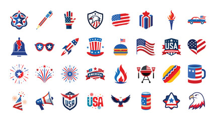 America Independence Day vector set. 32 design bundle collection for 4th of July