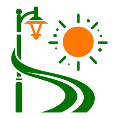 Asymmetric glow streetlight design unbalanced modern pole vector art with sun