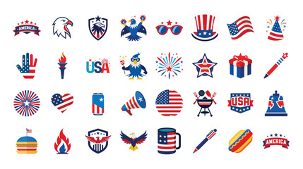 Fototapeta premium America Independence Day vector set. 32 design bundle collection for 4th of July