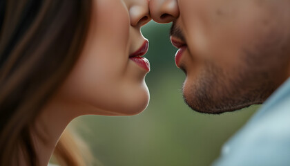 Fototapeta premium close up of a woman kissing a man