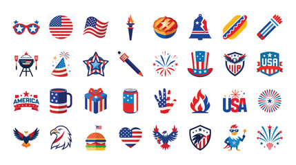 America Independence Day vector set. 32 design bundle collection for 4th of July