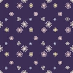 Seamless pattern with floral lines and purple background.