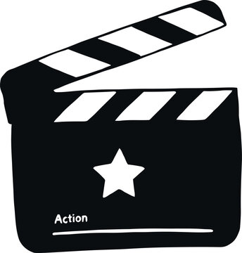 Black and White Film Clapperboard with "Action" Text &ndash; Minimalist Movie Production and Filmmaking Vector Illustration