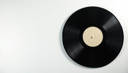 Turntable vinyl record on clean white backdrop, analog, disc