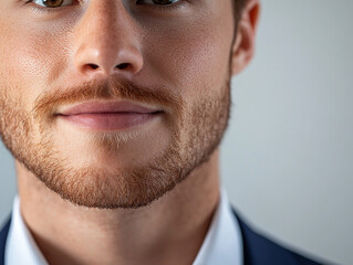 Fototapeta premium Business man on clean background, close up portrait of a smiling man in a suit