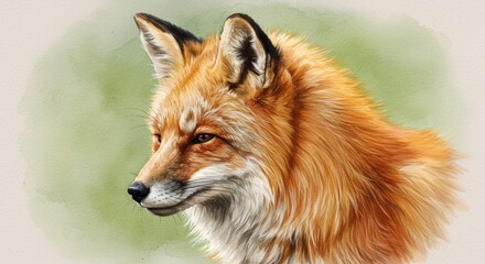 Fototapeta premium Detailed watercolor portrait of a red fox head, perfect for wildlife marketing or educational materials.