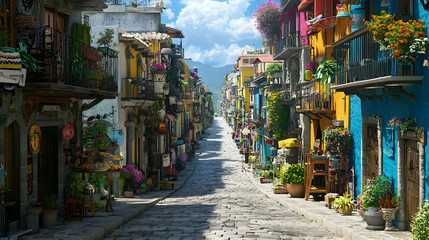 Naklejka premium Colorful Pixelated Town Street Perspective