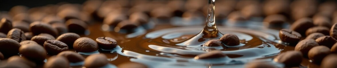 Water splashing on coffee beans forming a pool, bean, droplet