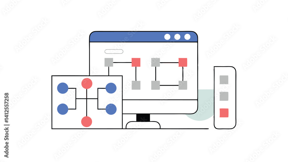 Poster cyber network system in minimalist style on white background