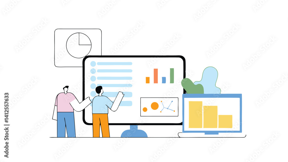 Poster data driven marketing scene on white background with visuals