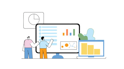 data driven marketing scene on white background with visuals