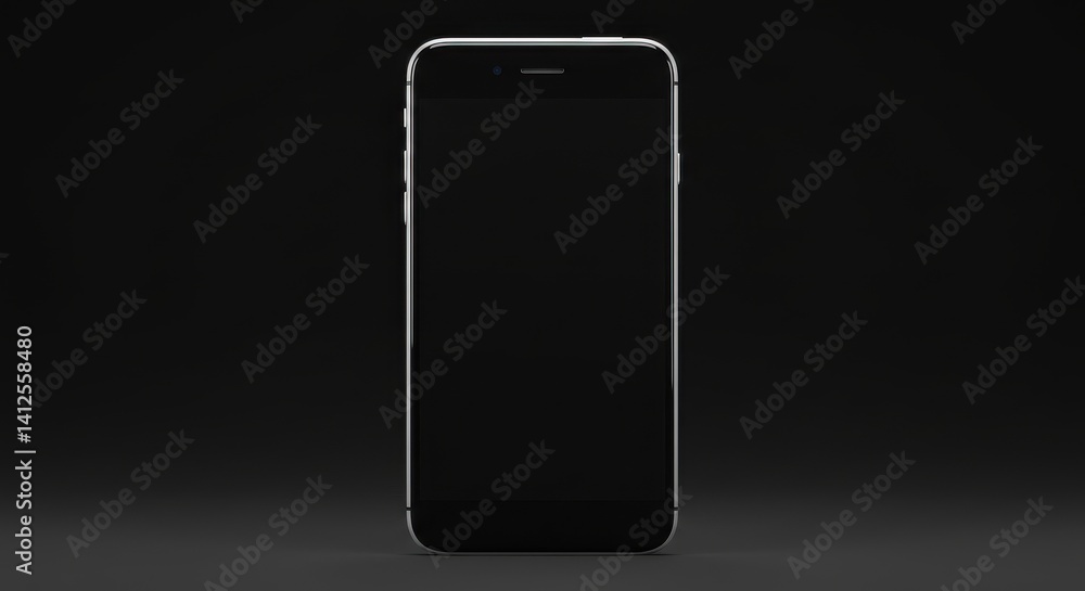 Poster a single smartphone with a black screen is centered against a dark black background in a studio shot