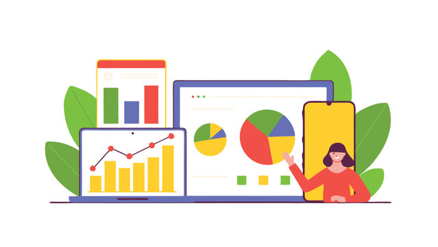 data driven marketing scene on white background with visuals
