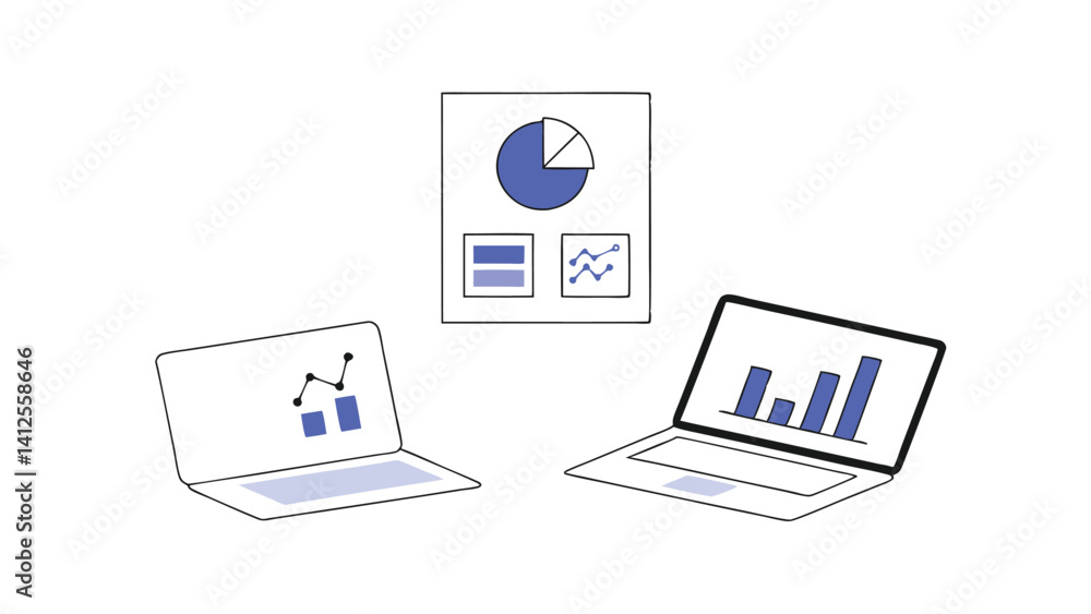 Poster data driven marketing scene on white background with visuals