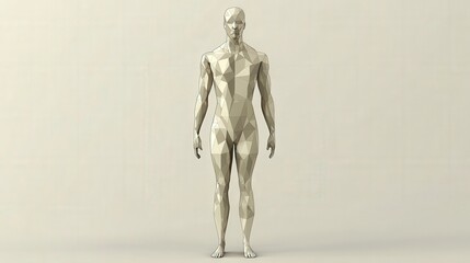 Low-Poly Human Figure Rendering on Beige Background