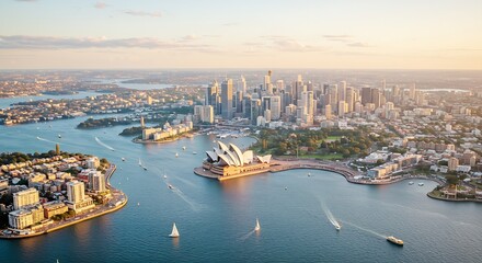 Obraz premium Iconic Sydney: Aerial View of the Opera House and Harbour Business District