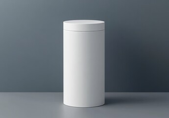 Minimalist White Cylinder Container on Gray Background for Storage
