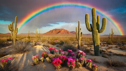 Bright and unusual spring landscape with fantastic colors, blooming fields, abstract shapes, and a fairytale atmosphere — perfect as a background or backdrop.