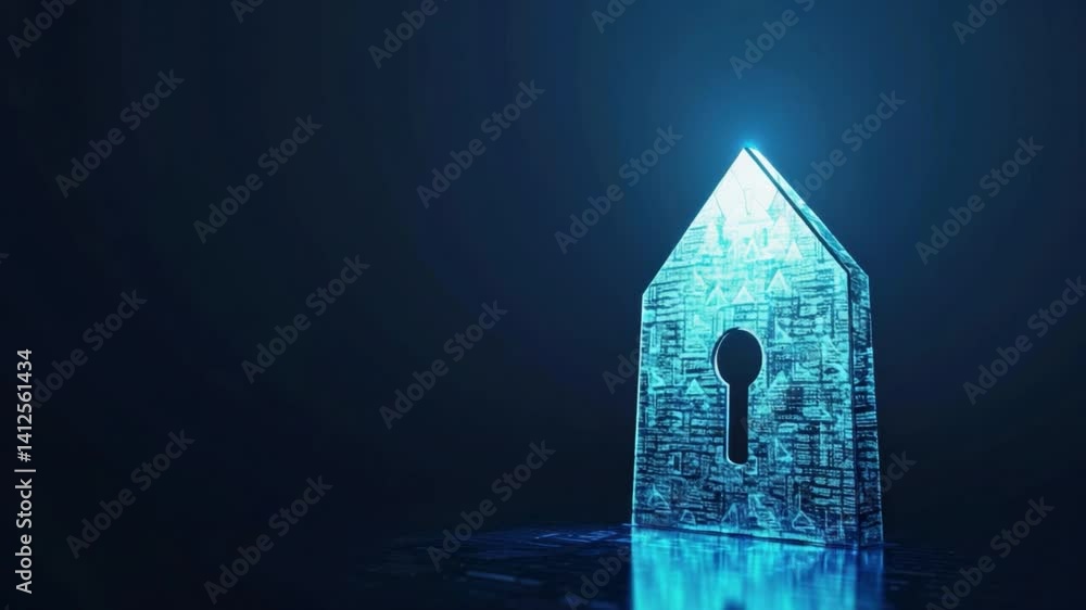 Poster glowing transparent keyhole symbol futuristic design for security and protection in digital world, e