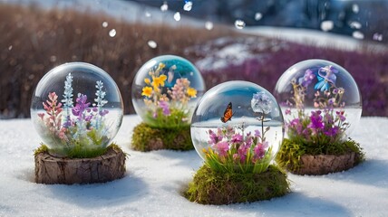 Bright and unusual spring landscape with fantastic colors, blooming fields, abstract shapes, and a fairytale atmosphere — perfect as a background or backdrop.