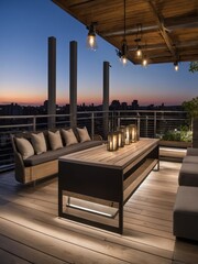 Obraz premium Evening view of a modern rooftop outdoor living space