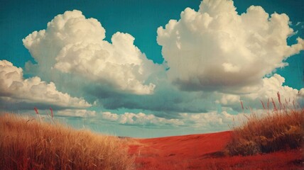 Bright and unusual spring landscape with fantastic colors, blooming fields, abstract shapes, and a fairytale atmosphere — perfect as a background or backdrop.