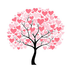 Fototapeta premium A whimsical tree design featuring pink hearts as leaves, perfect for romantic themes or celebrations. Isolated on a white background for a clean presentation.