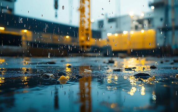 Rainy Construction Site Reflection suitable for digital content
