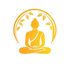 An artistic silhouette of a seated figure representing meditation, surrounded by stylized leaves
