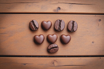 coffee beans in the shape of a heart on a wooden table1