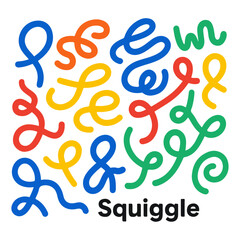 Fototapeta premium Memphis with squiggle patterns. Shapes and lines that are abstract. A lively and entertaining children's party design. Vector images isolated on a white backdrop