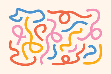 A playful set of abstract hand-drawn squiggles and lines in a retro color palette. Great for overlays, compositions, digital collages, and creative projects.