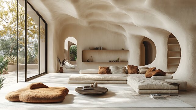 Sculpted sandstone living interior design high resolution picture