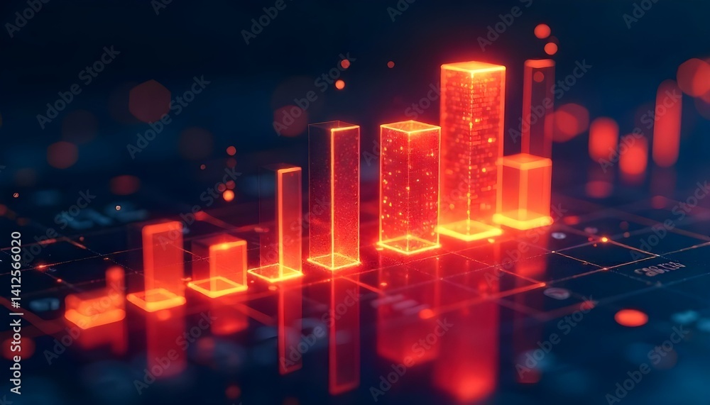 Aufkleber a glowing bar graph illustrating financial progress and data analysis in a digital interface.